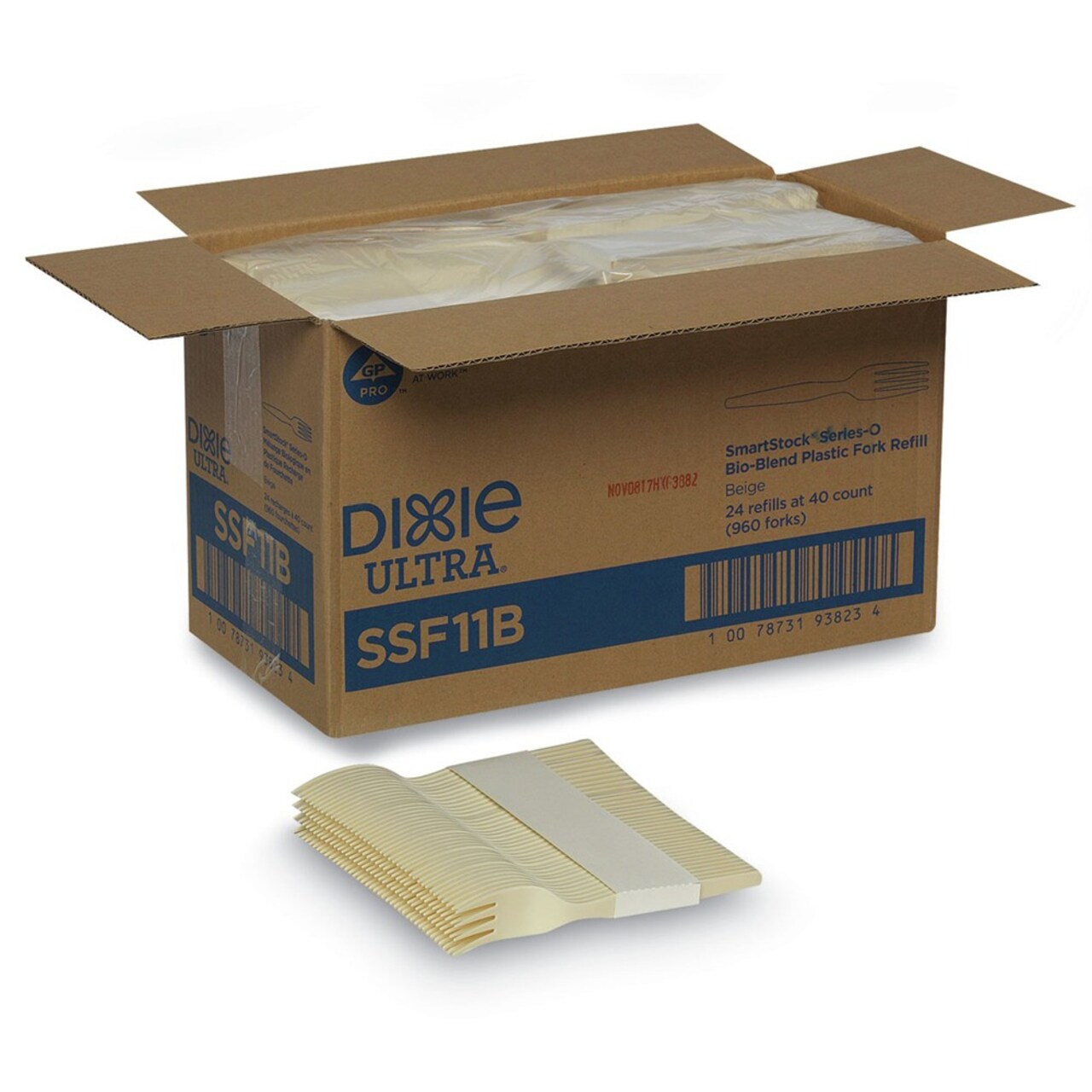 Dixie SmartStock Series-O 6.5 in. Mediumweight Bio-Blend Plastic Cutlery Forks Refill - Beige (40/Pack, 24 Packs/Carton)